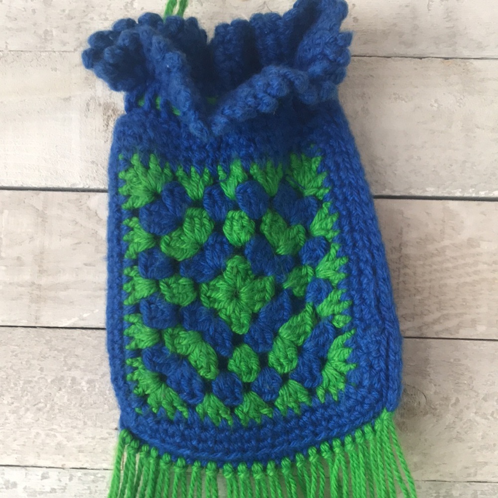 Hand crafted granny square fringe Boho shoulder bag